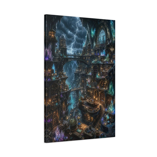 Science Fiction Crystal Library Mystical Cave Canvas Wall Art Print – Fantasy Living Room, Large - YesArtYes