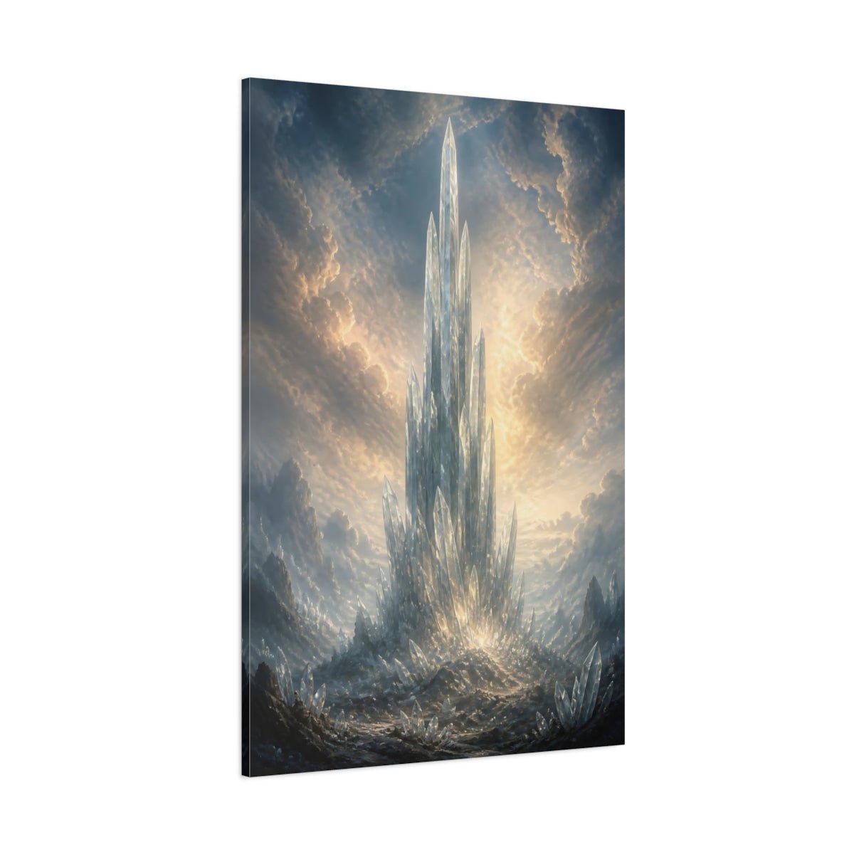 Science Fiction Crystal Spire Blue And Canvas Print – Fantasy Living Room, Above Fireplace - YesArtYes
