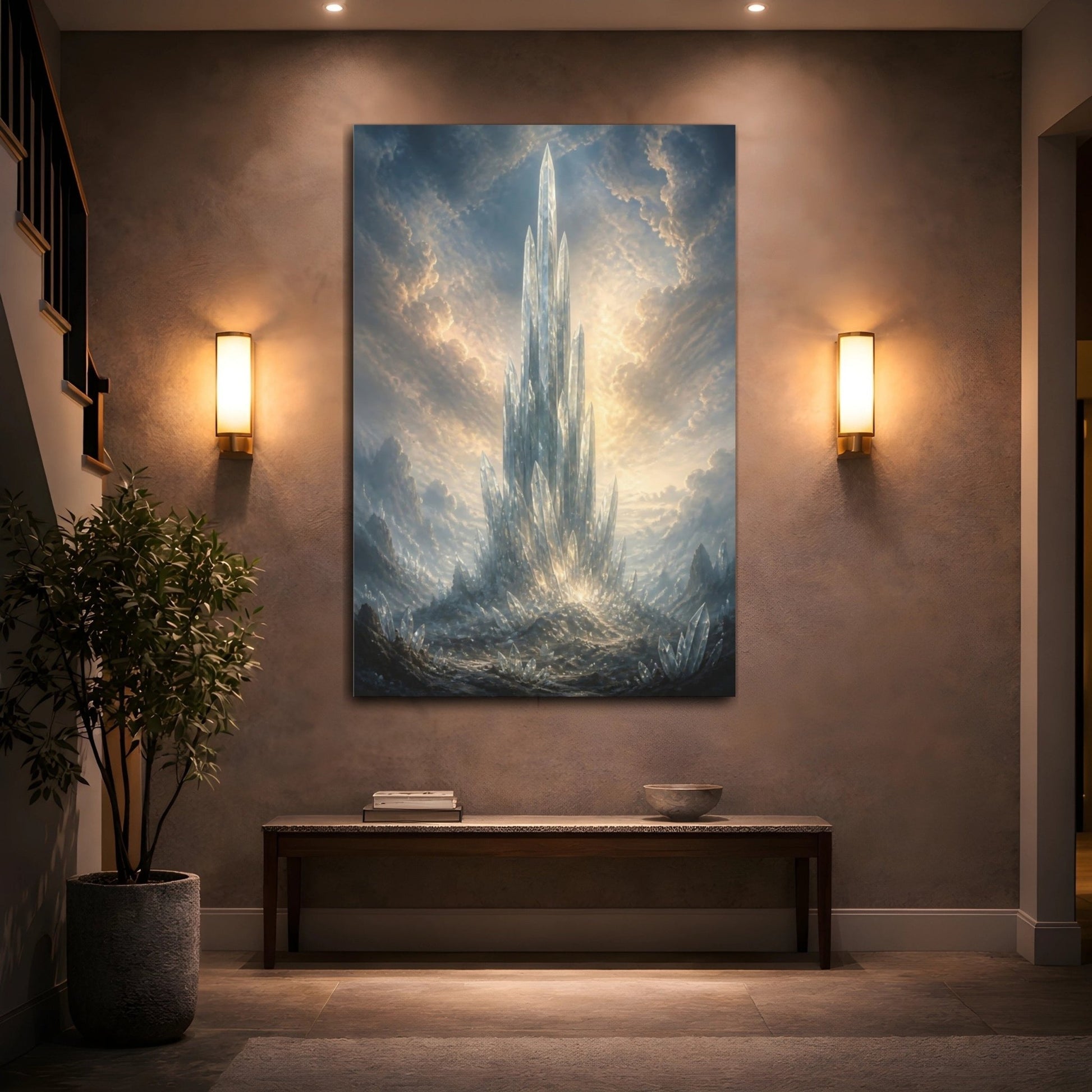 Science Fiction Crystal Spire Blue And Canvas Print – Fantasy Living Room, Above Fireplace - YesArtYes