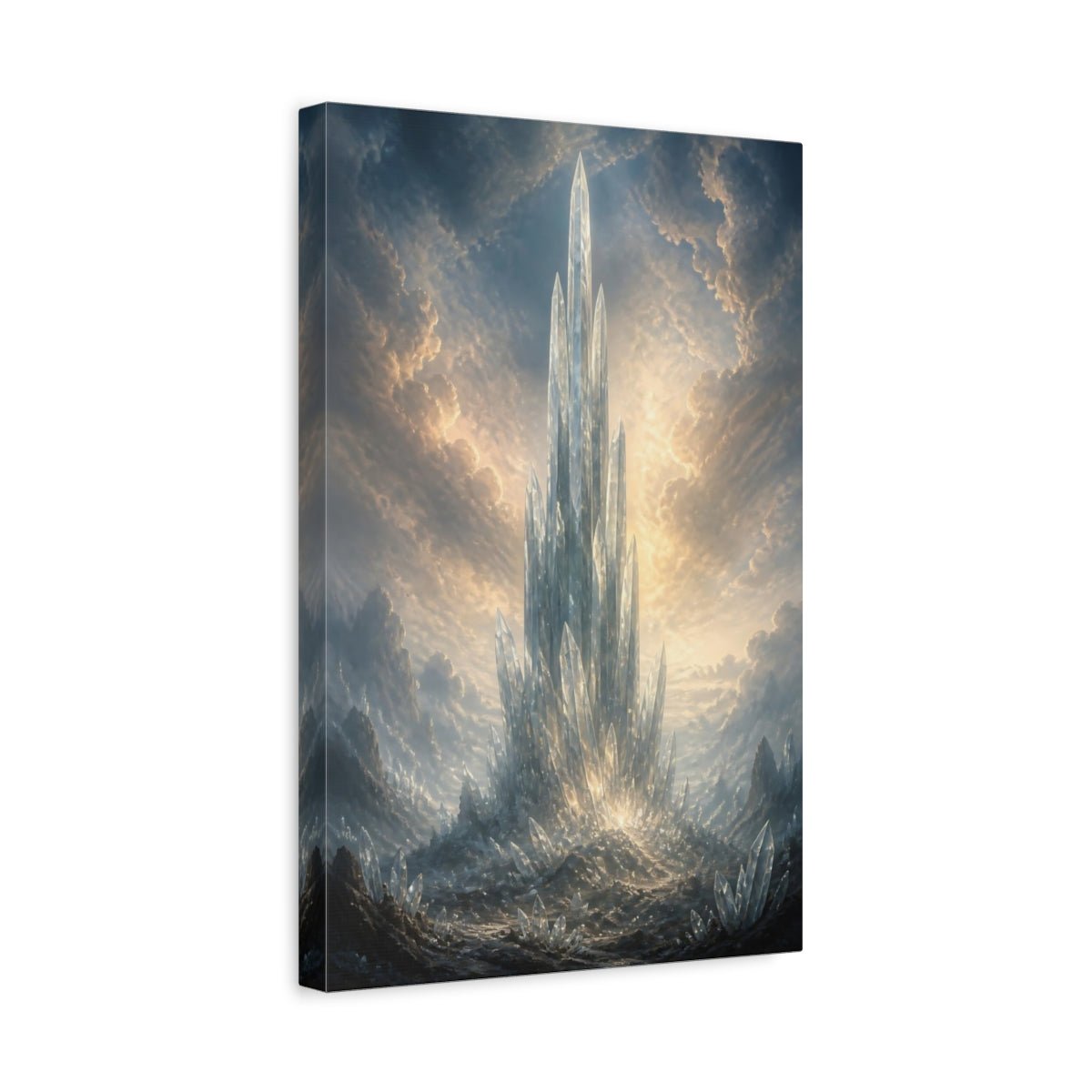 Science Fiction Crystal Spire Blue And Canvas Print – Fantasy Living Room, Above Fireplace - YesArtYes