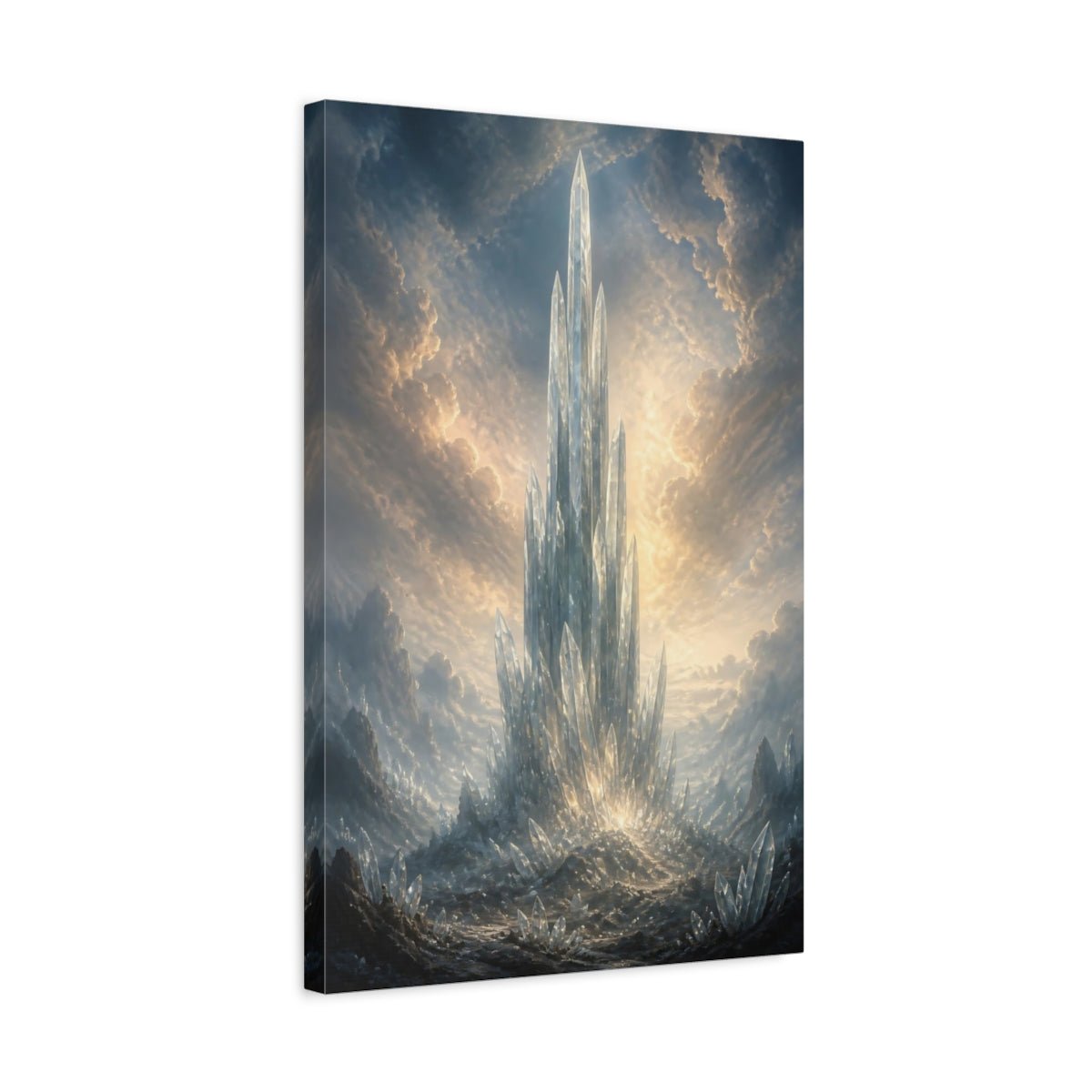 Science Fiction Crystal Spire Blue And Canvas Print – Fantasy Living Room, Above Fireplace - YesArtYes