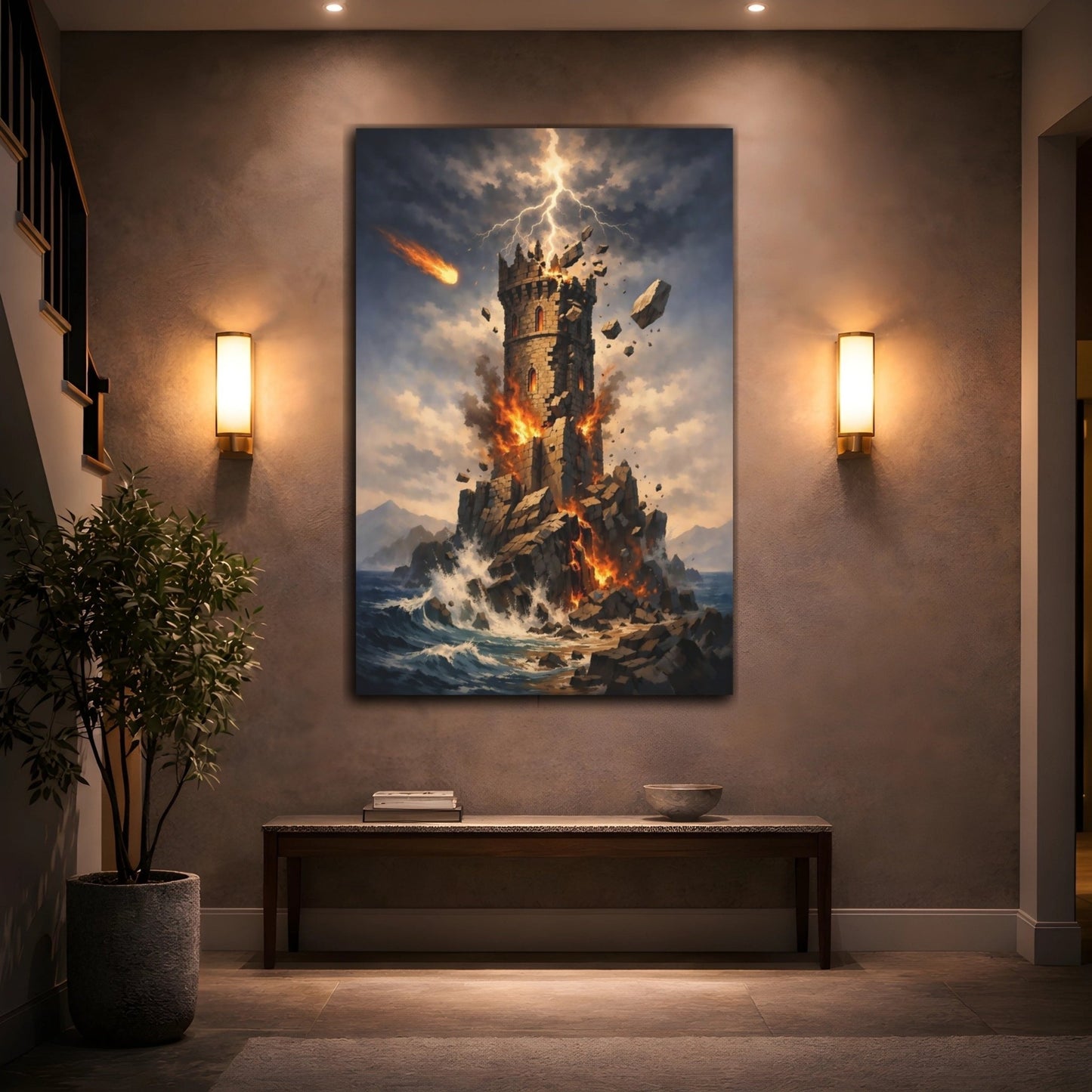 Science Fiction Destroyed Tower Fantasy Destruction - Canvas Wall Art Print - YesArtYes