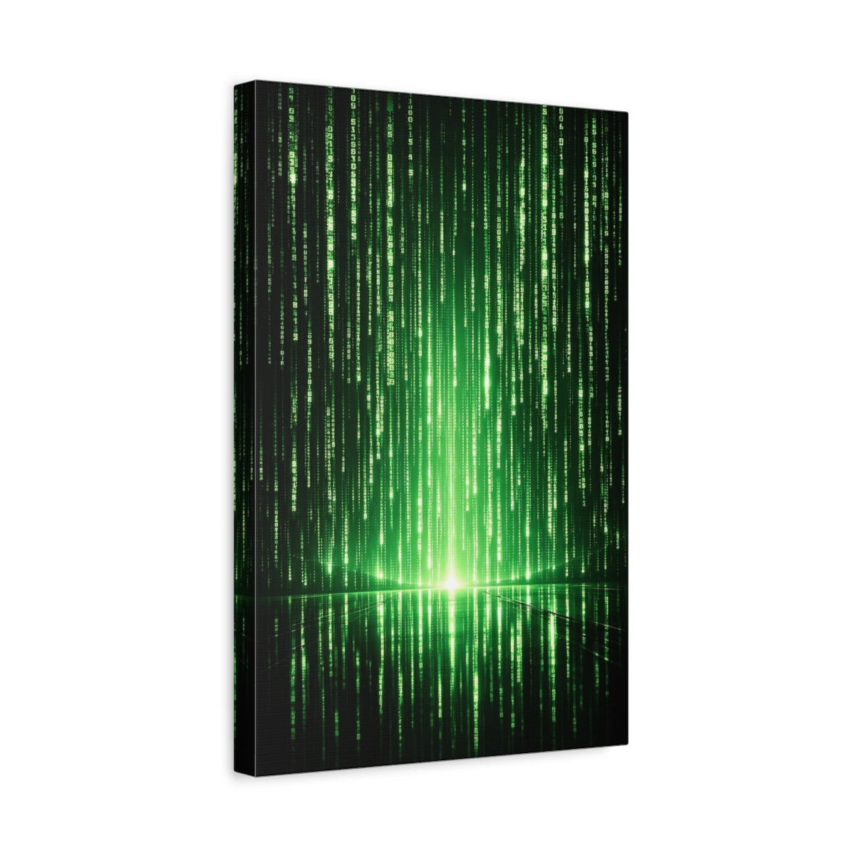 Side Mockup 4. Science Fiction Digital Code Green Digital Code shown as stretched canvas wall art