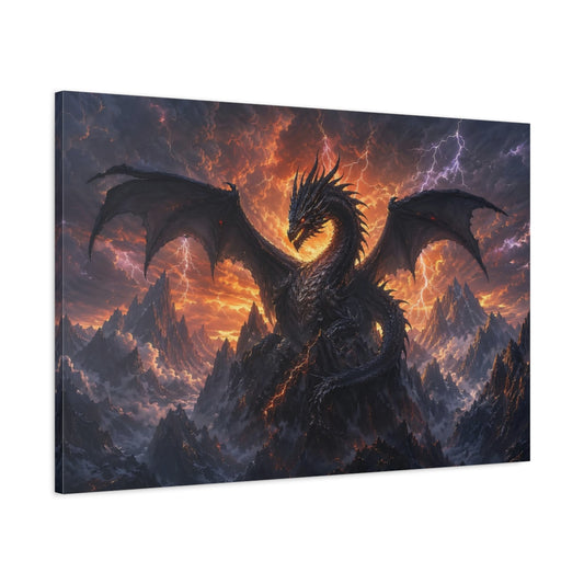 Main Mockup. Science Fiction Dragon Black Dragon shown as stretched canvas wall art