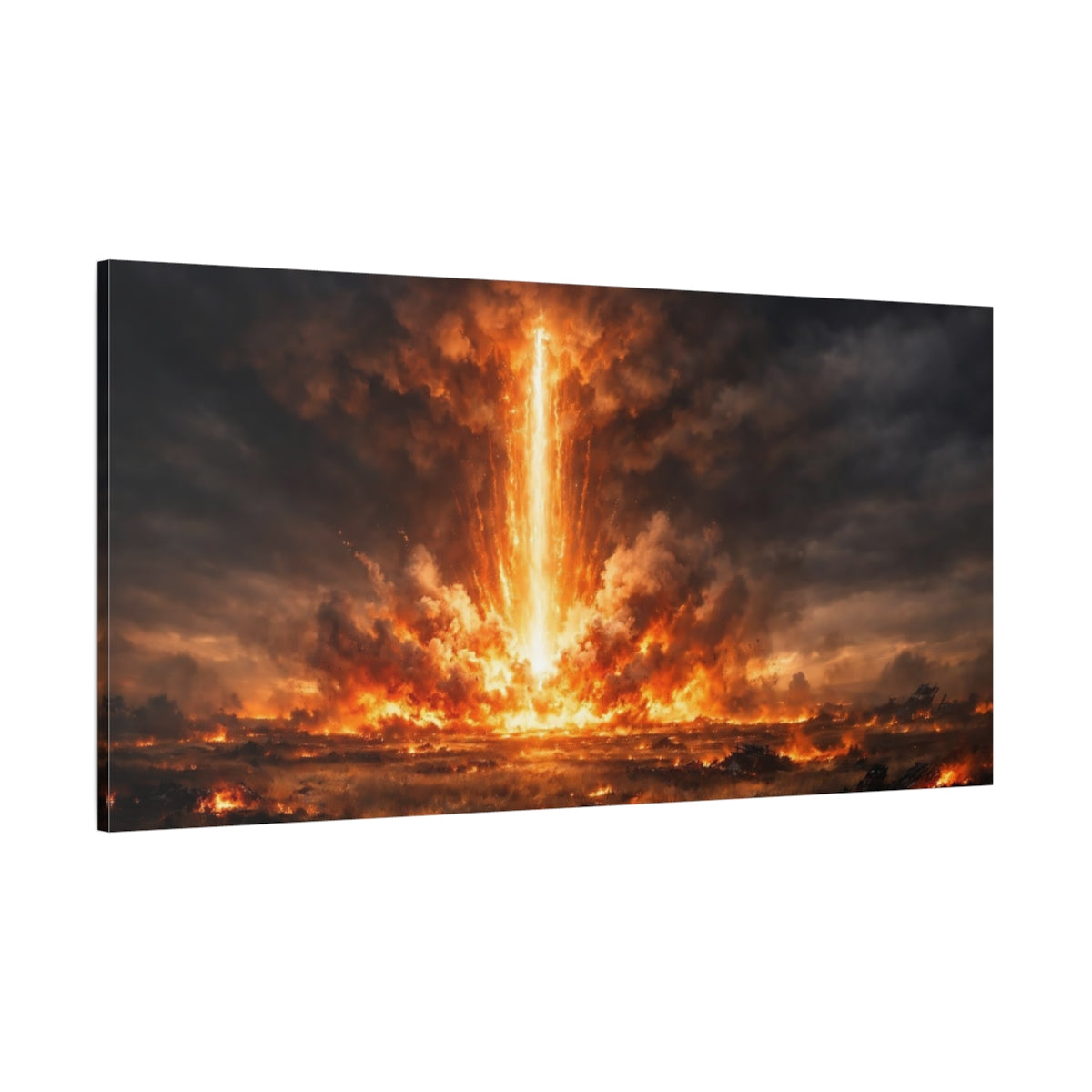 Main Mockup. Science Fiction Energy Beam Orange And Black Explosion shown as stretched canvas wall art