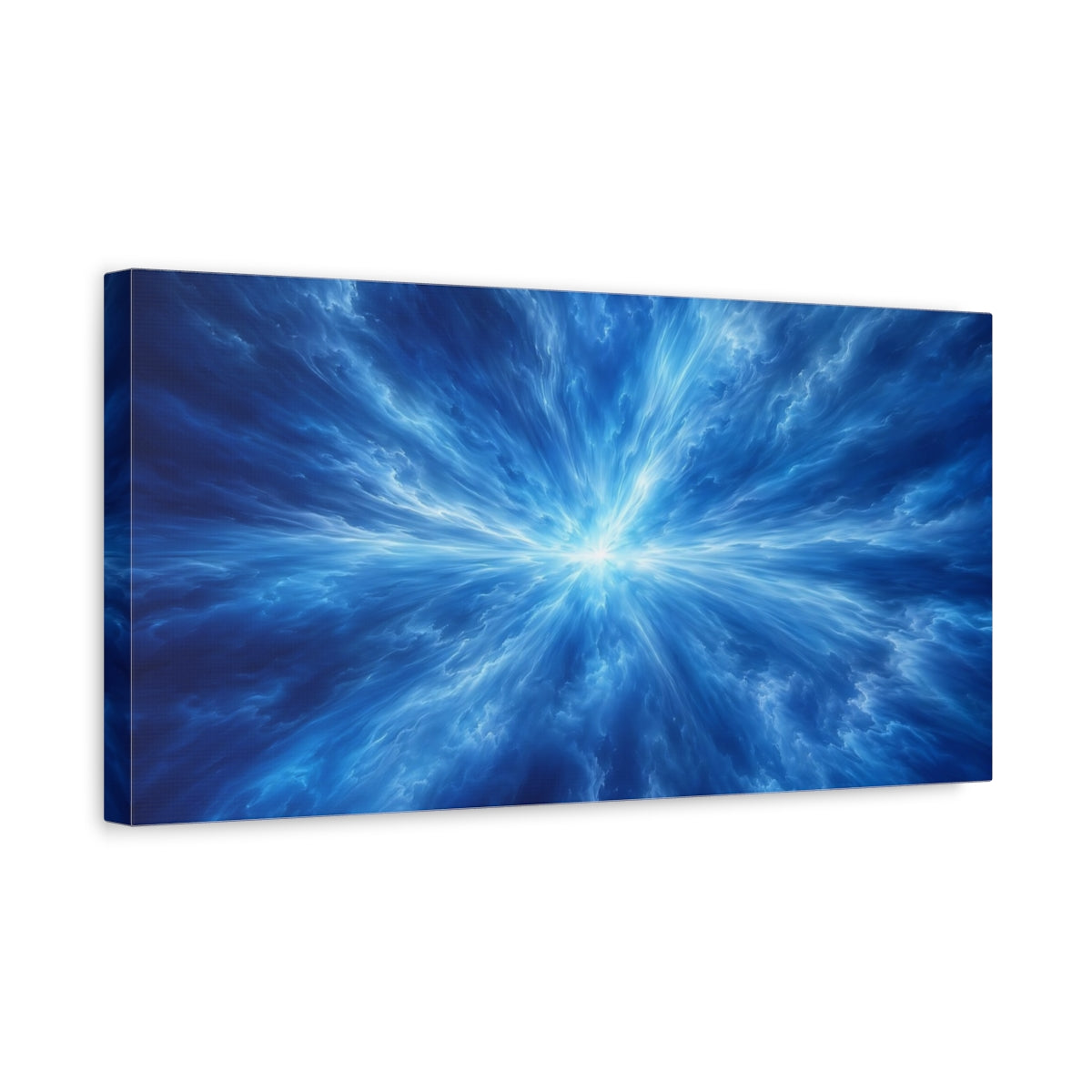 Side Mockup 3. Science Fiction Energy Burst Blue Energy shown as stretched canvas wall art
