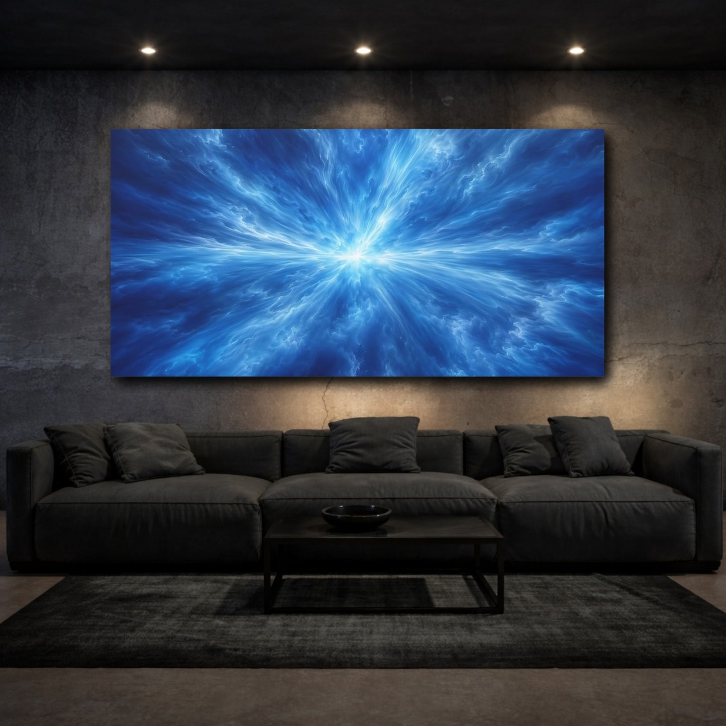 Mockup 2. Science Fiction Energy Burst Blue Energy shown as stretched canvas wall art