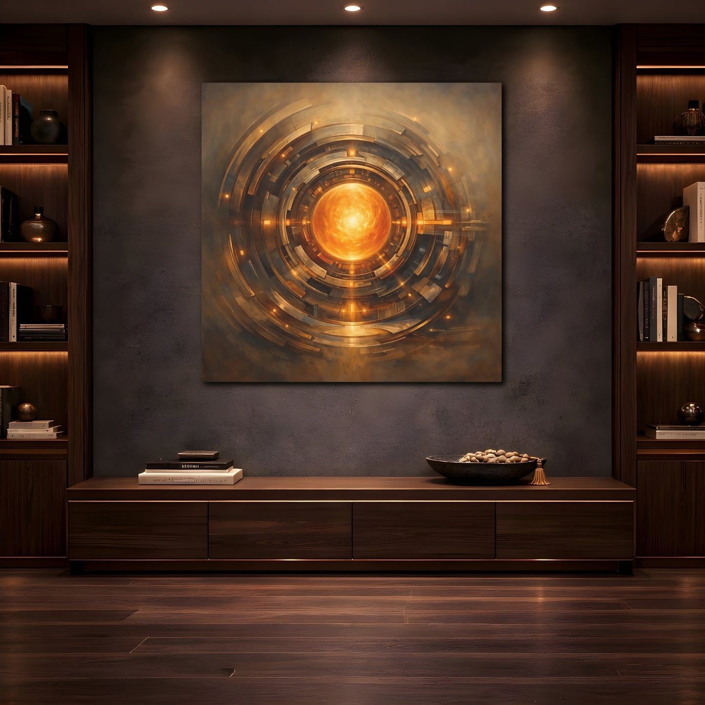Mockup 4. Science Fiction Energy Core Orange Gold Core shown as stretched canvas wall art