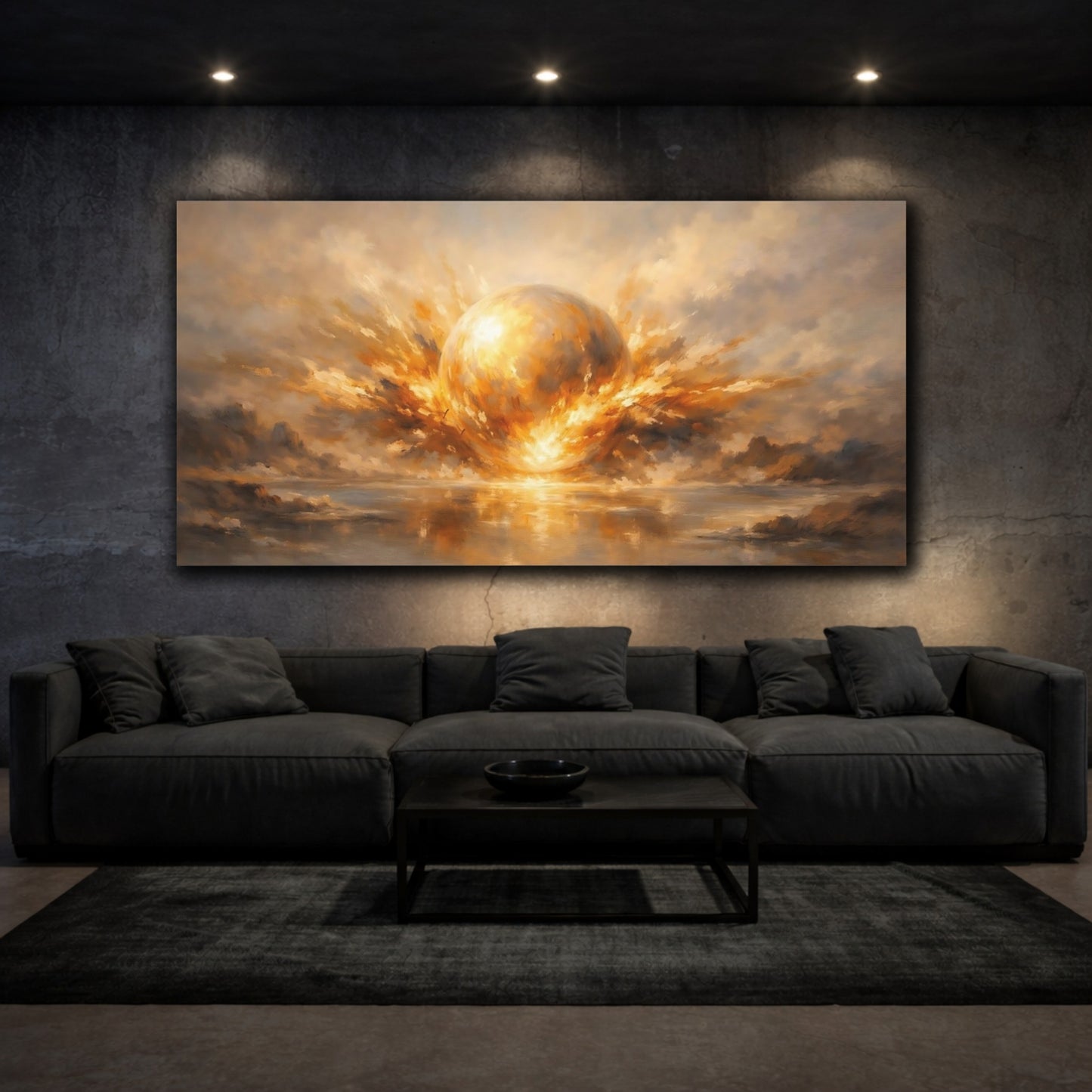 Mockup 2. Science Fiction Energy Sphere Golden Energy Orb shown as stretched canvas wall art