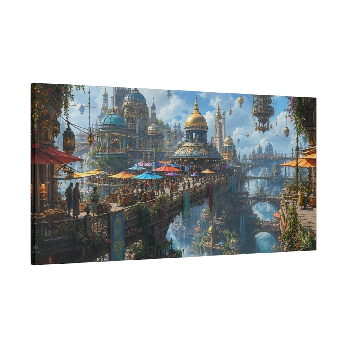 Side Mockup 2. Science Fiction Fantasy City Fantasy Cityscape shown as stretched canvas wall art