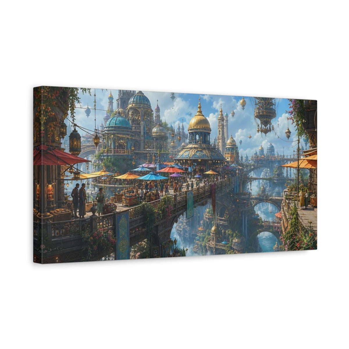 Side Mockup 3. Science Fiction Fantasy City Fantasy Cityscape shown as stretched canvas wall art