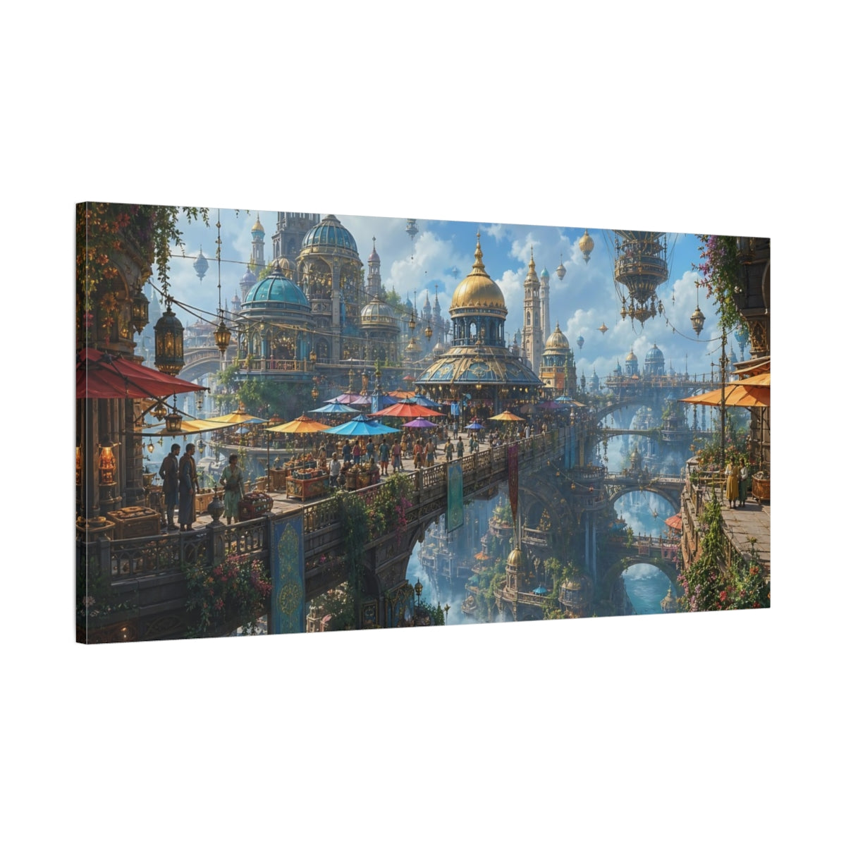 Main Mockup. Science Fiction Fantasy City Fantasy Cityscape shown as stretched canvas wall art