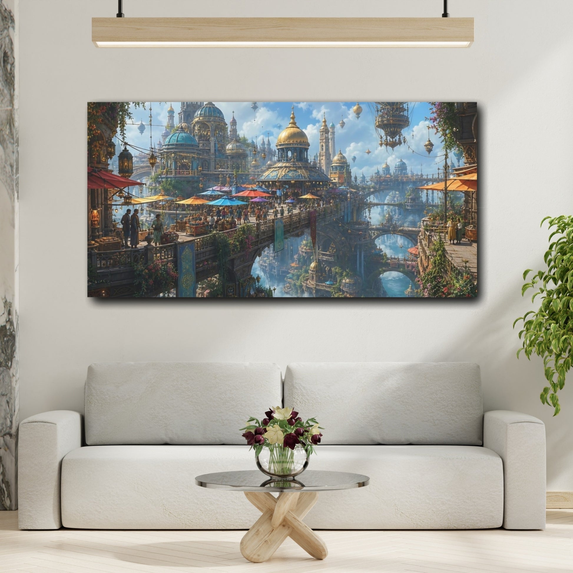 Mockup 3. Science Fiction Fantasy City Fantasy Cityscape shown as stretched canvas wall art