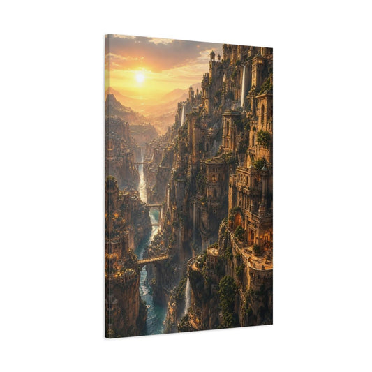 Science Fiction Fantasy City Golden Canyon Canvas Wall Art Print – Living Room, Large - YesArtYes