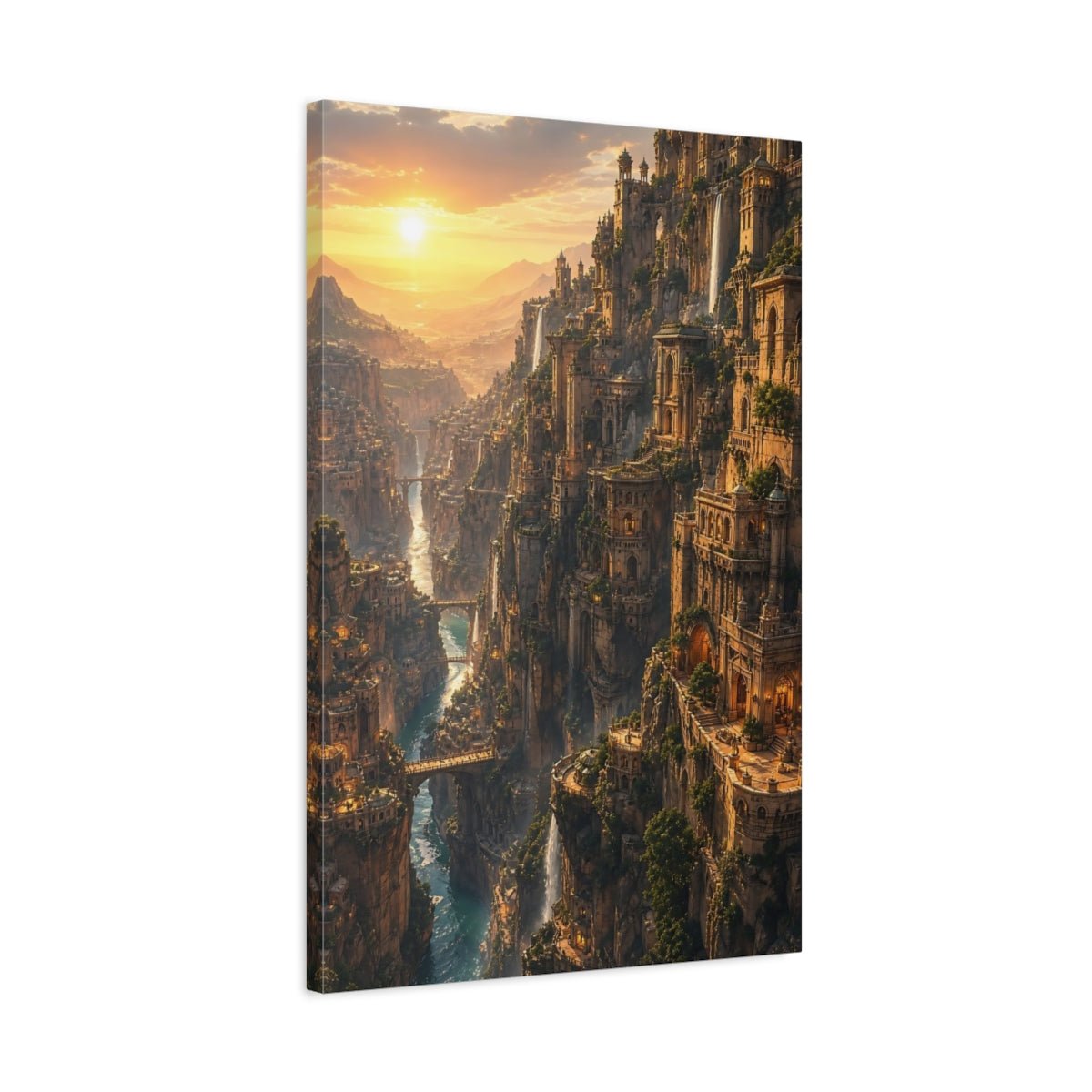 Science Fiction Fantasy City Golden Canyon Canvas Wall Art Print – Living Room, Large - YesArtYes