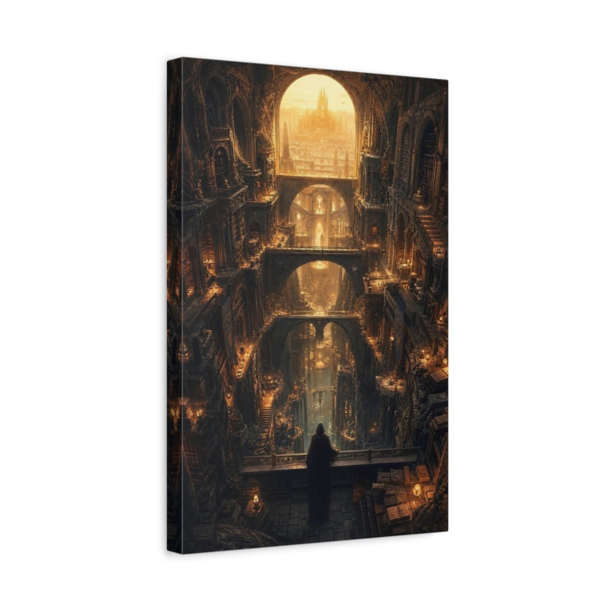 Science Fiction Fantasy City Golden Cityscape Canvas Print – Gothic Living Room, Above Fireplace - YesArtYes
