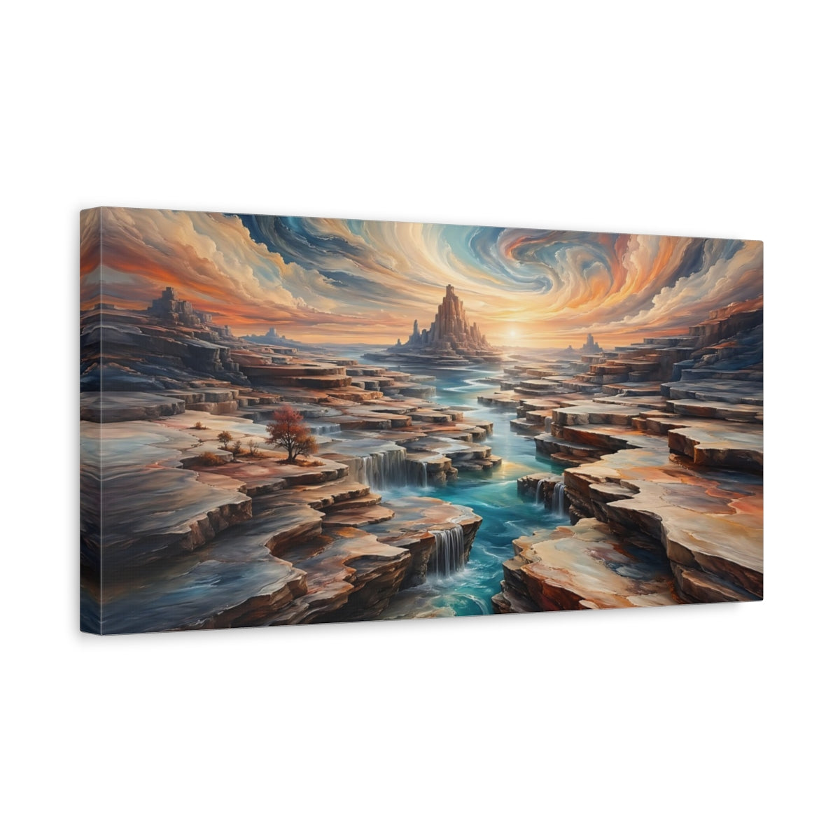 Side Mockup 3. Science Fiction Fantasy Landscape Fantasy Canyon shown as stretched canvas wall art