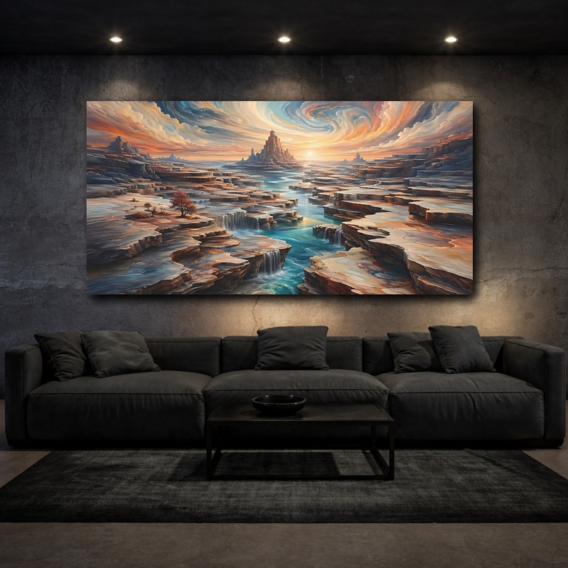 Mockup 2. Science Fiction Fantasy Landscape Fantasy Canyon shown as stretched canvas wall art
