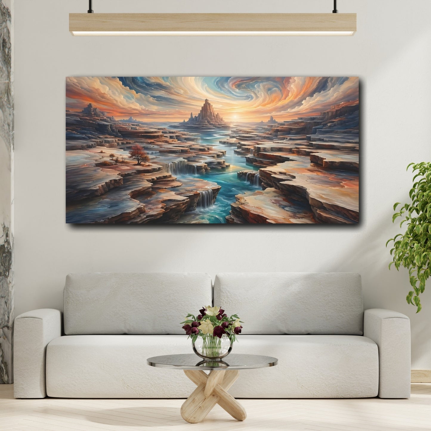 Mockup 3. Science Fiction Fantasy Landscape Fantasy Canyon shown as stretched canvas wall art