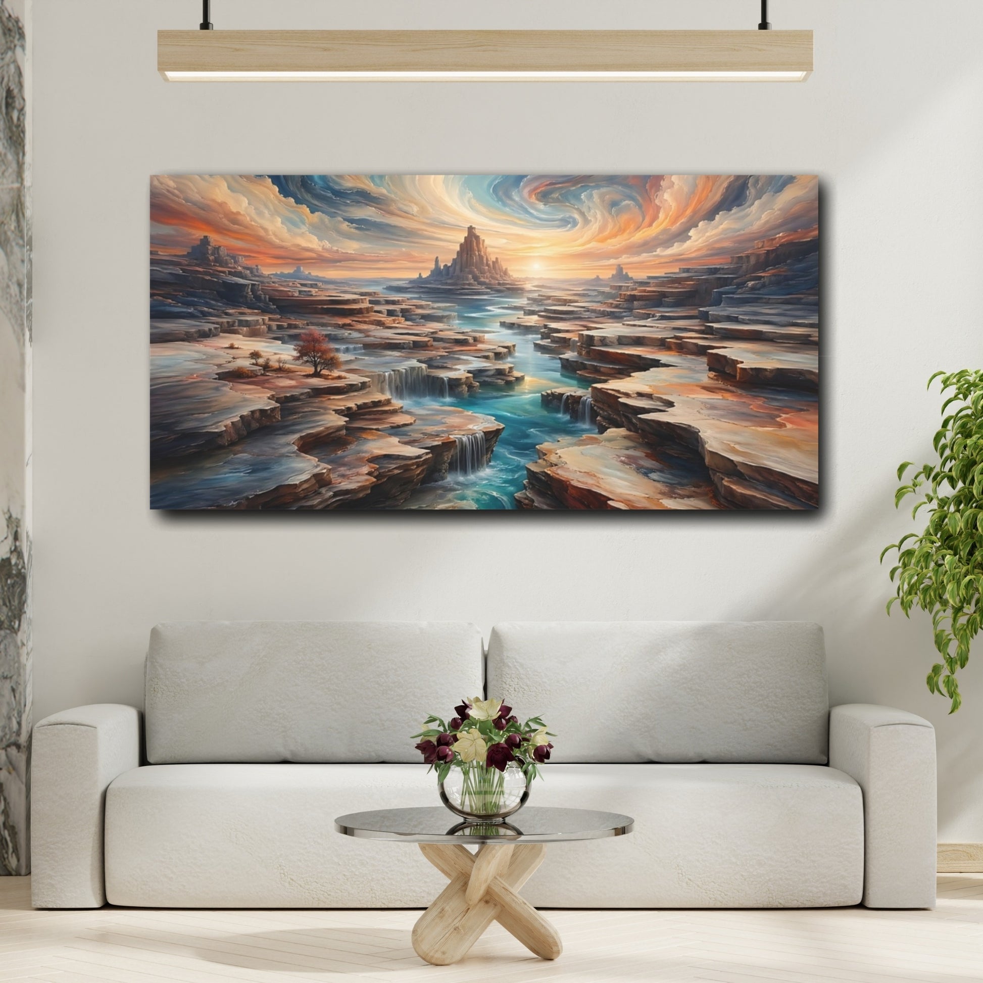 Mockup 3. Science Fiction Fantasy Landscape Fantasy Canyon shown as stretched canvas wall art