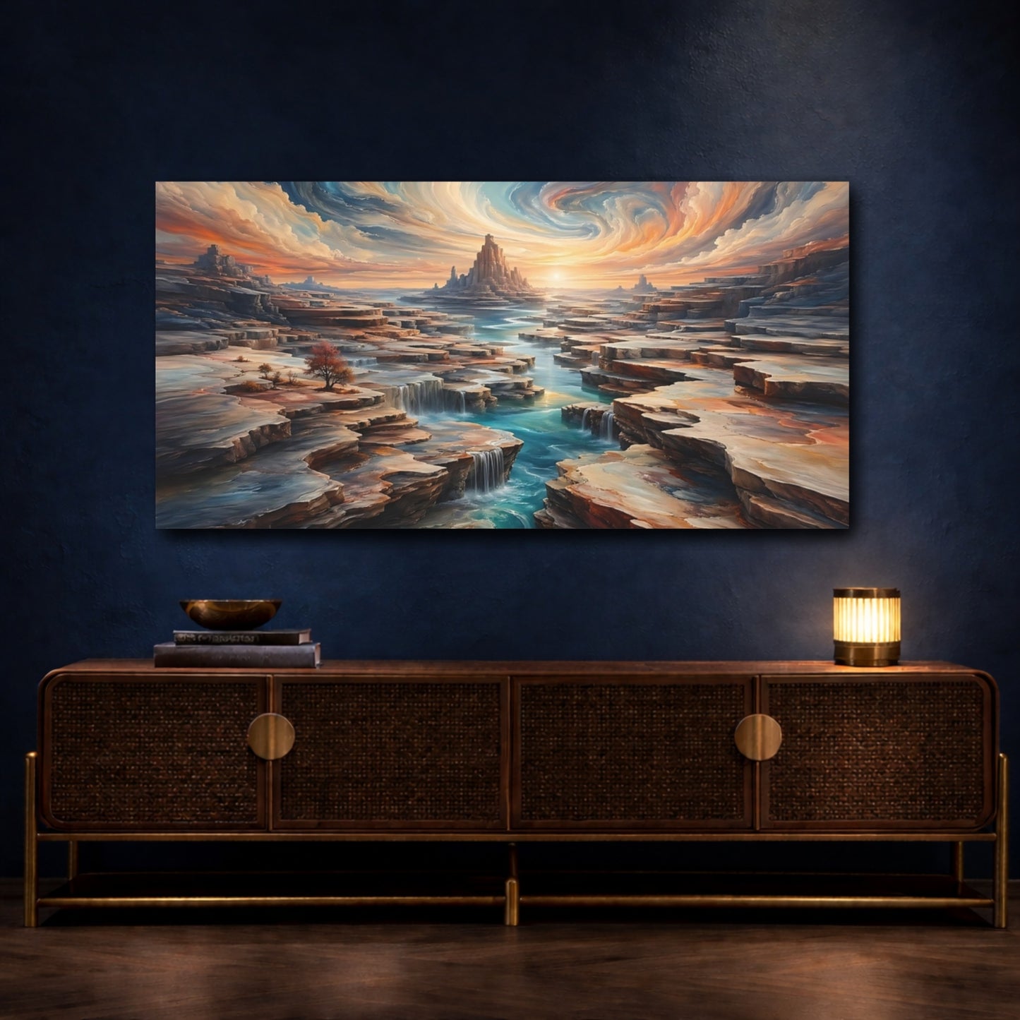 Mockup 4. Science Fiction Fantasy Landscape Fantasy Canyon shown as stretched canvas wall art