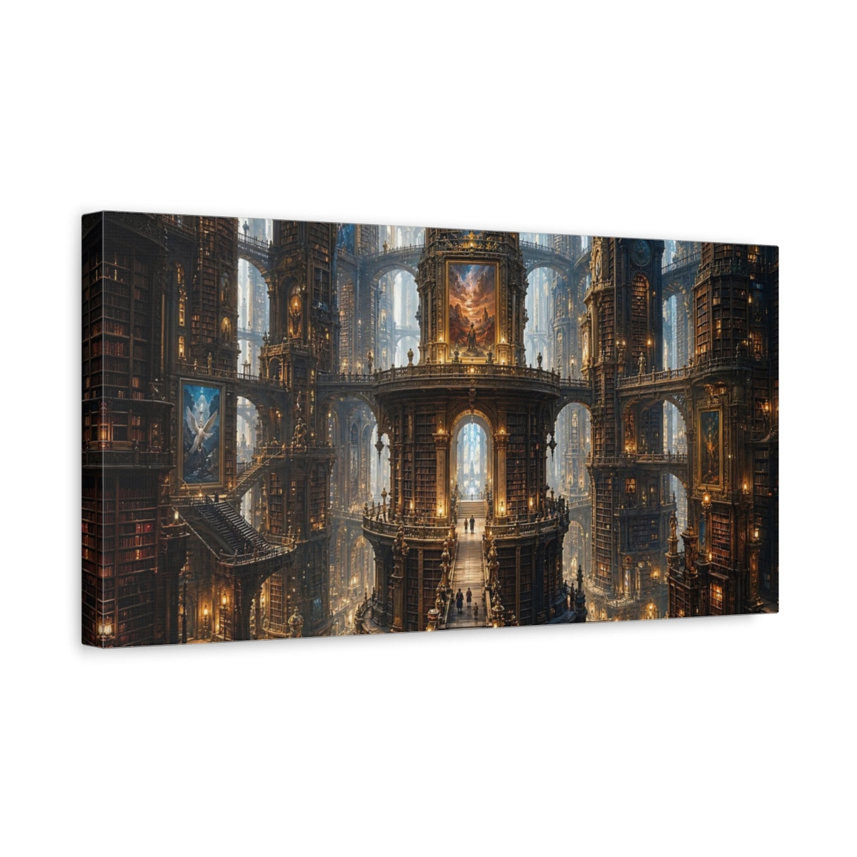 Side Mockup 3. Science Fiction Fantasy Library Ornate Golden Library shown as stretched canvas wall art