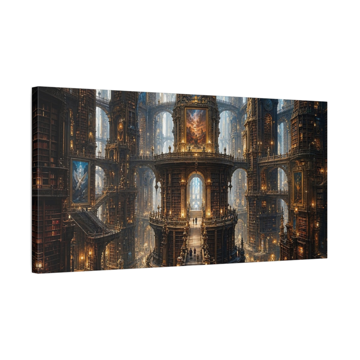 Side Mockup 1. Science Fiction Fantasy Library Ornate Golden Library shown as stretched canvas wall art