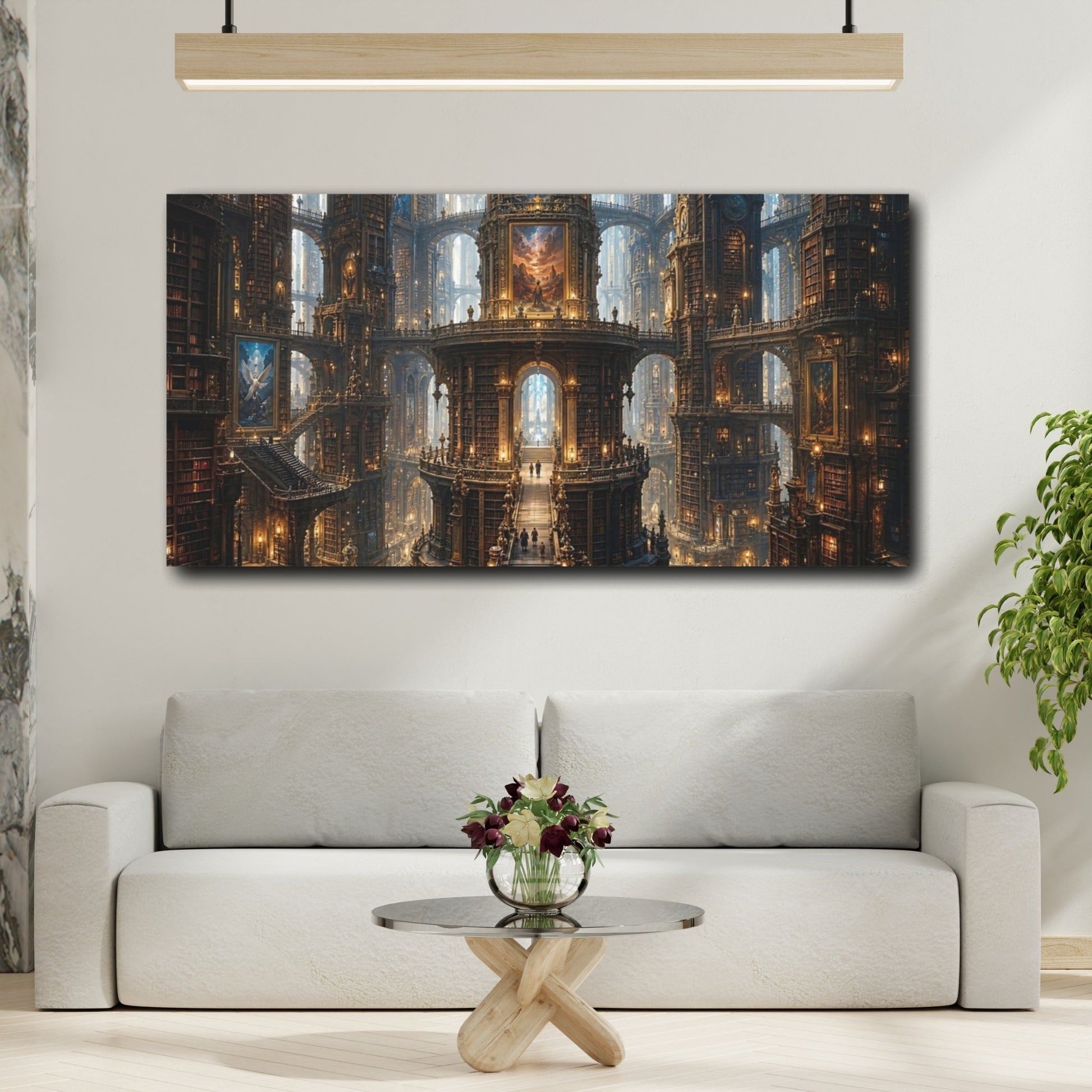 Mockup 3. Science Fiction Fantasy Library Ornate Golden Library shown as stretched canvas wall art