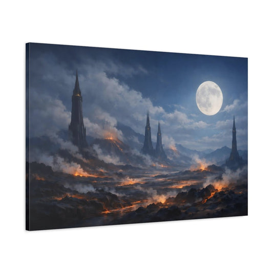 Science Fiction Fantasy Towers Dark Landscape - Canvas Wall Art Print - YesArtYes