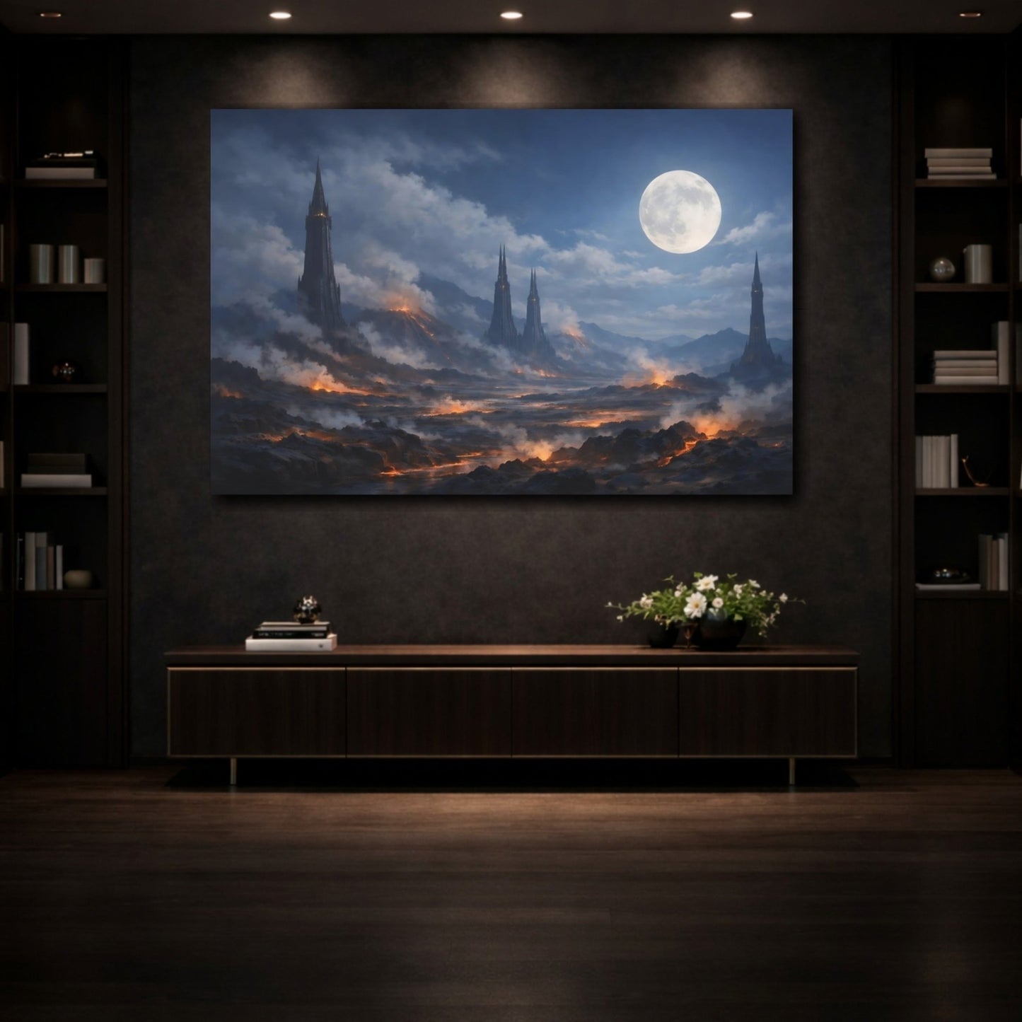 Science Fiction Fantasy Towers Dark Landscape - Canvas Wall Art Print - YesArtYes