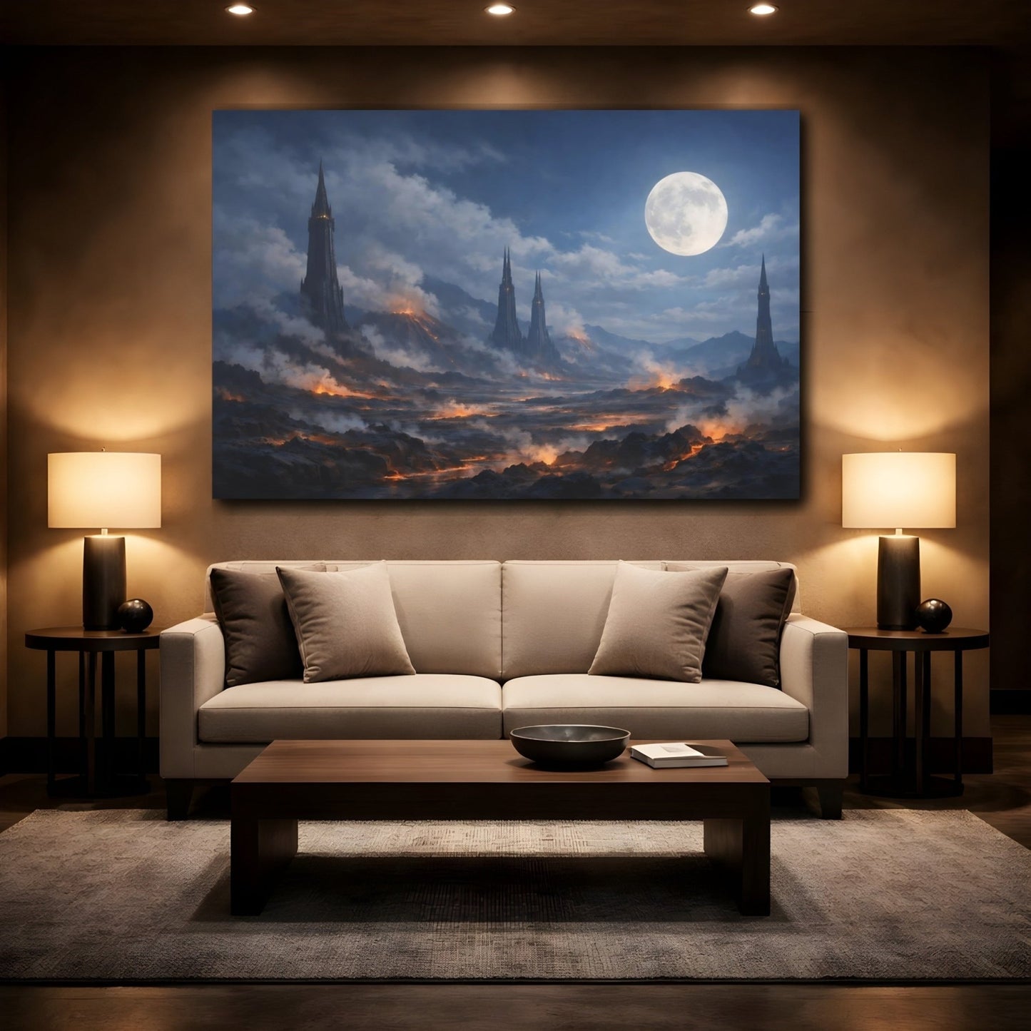 Science Fiction Fantasy Towers Dark Landscape - Canvas Wall Art Print - YesArtYes
