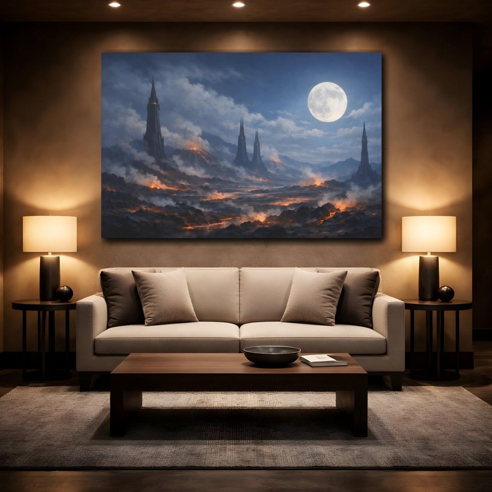 Science Fiction Fantasy Towers Dark Landscape - Canvas Wall Art Print - YesArtYes