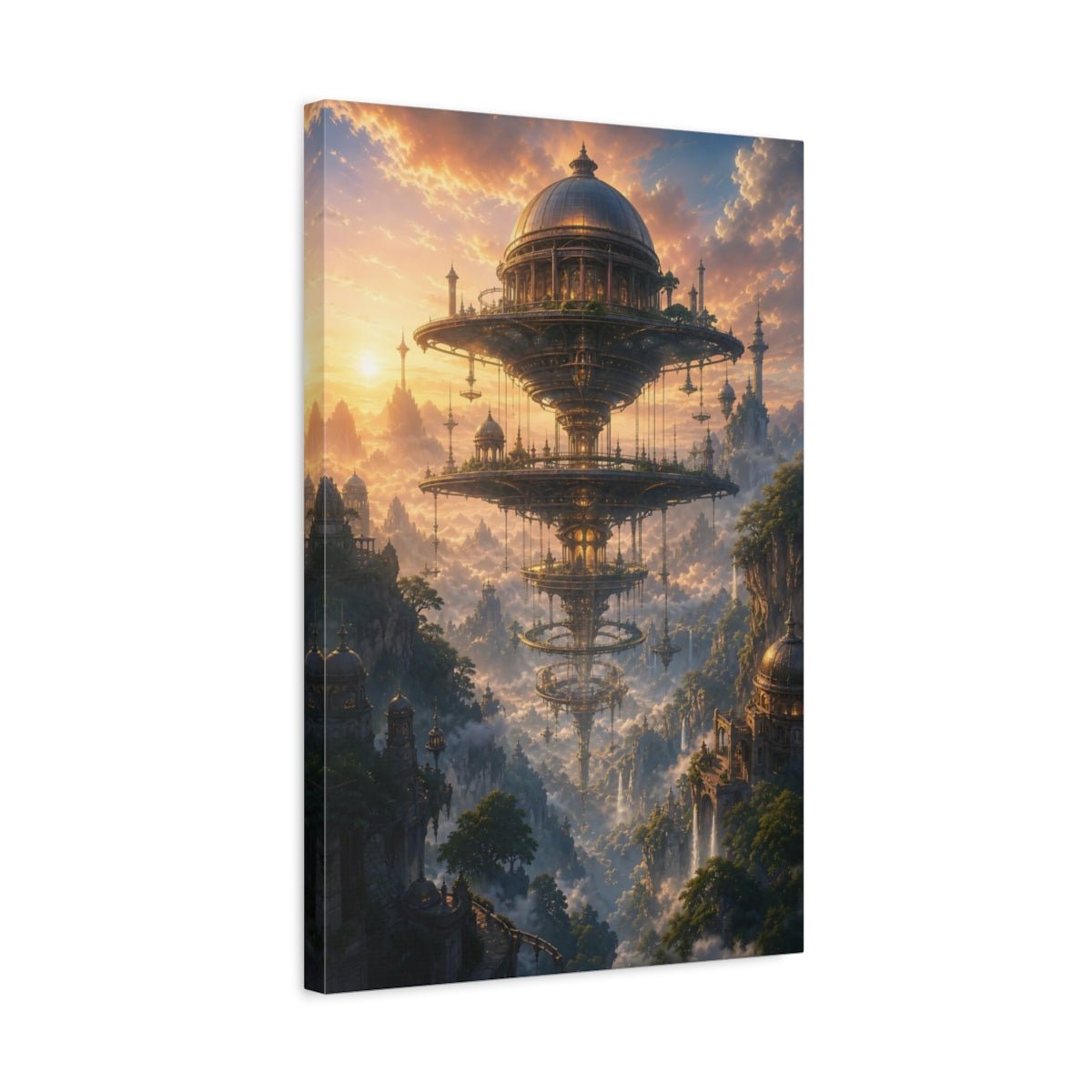 Science Fiction Floating City Fantastical Sky Canvas Wall Art Print – Living Room, Large - YesArtYes
