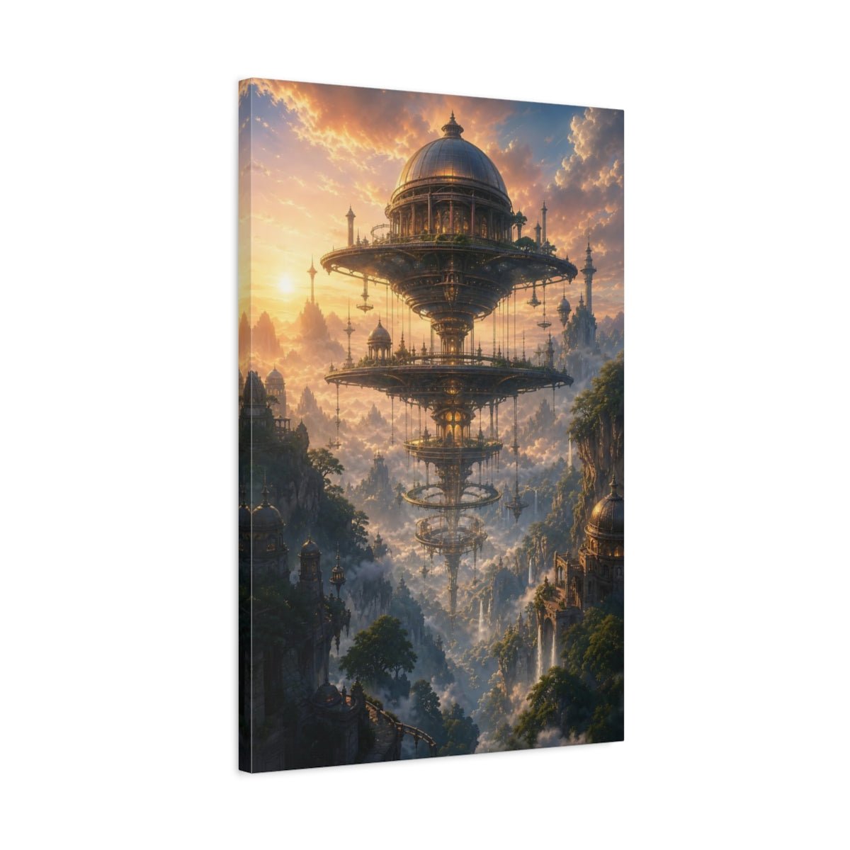 Science Fiction Floating City Fantastical Sky Canvas Wall Art Print – Living Room, Large - YesArtYes