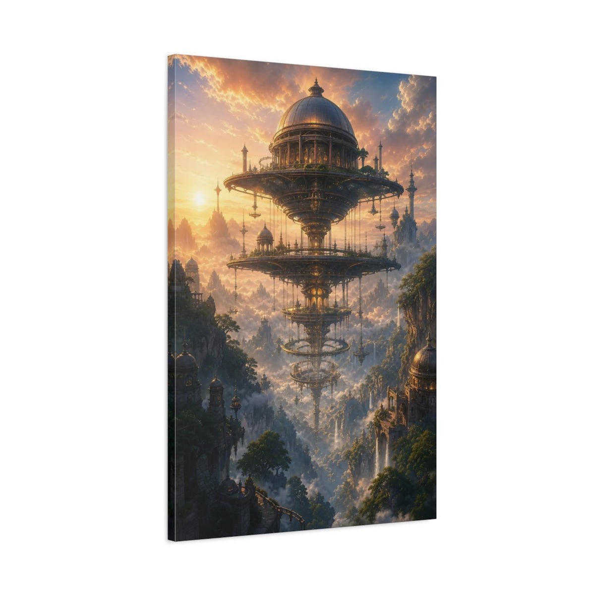 Science Fiction Floating City Fantastical Sky Canvas Wall Art Print – Living Room, Large - YesArtYes