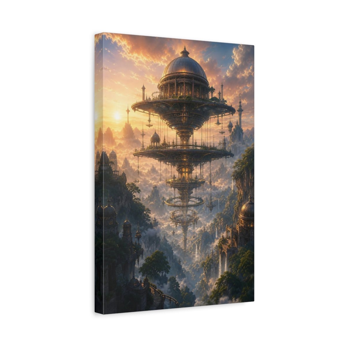 Science Fiction Floating City Fantastical Sky Canvas Wall Art Print – Living Room, Large - YesArtYes