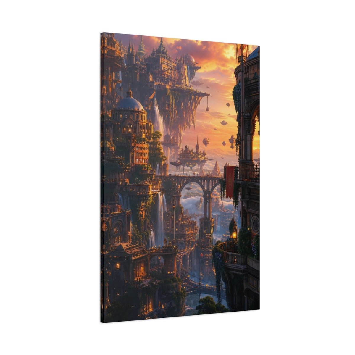 Science Fiction Floating City Fantasy Cityscape Canvas Wall Art Print – Living Room, Above Couch - YesArtYes