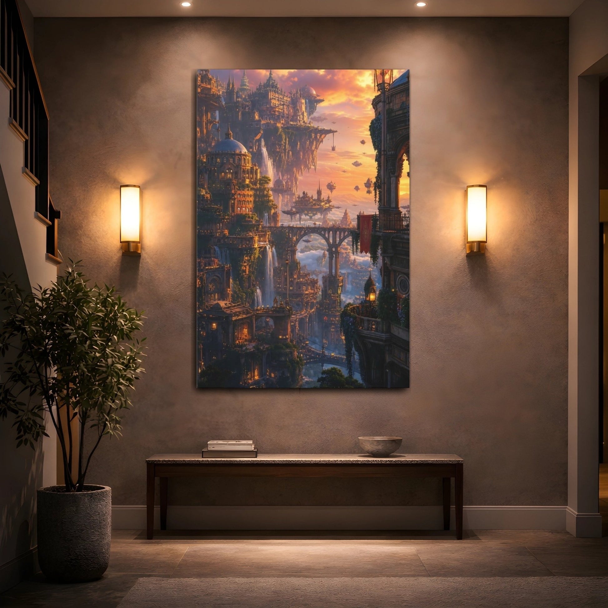 Science Fiction Floating City Fantasy Cityscape Canvas Wall Art Print – Living Room, Above Couch - YesArtYes