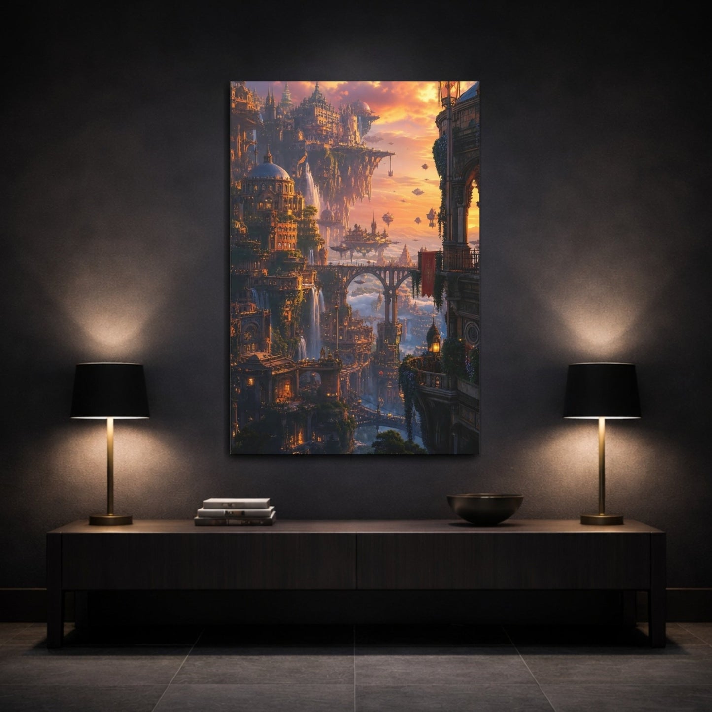 Science Fiction Floating City Fantasy Cityscape Canvas Wall Art Print – Living Room, Above Couch - YesArtYes