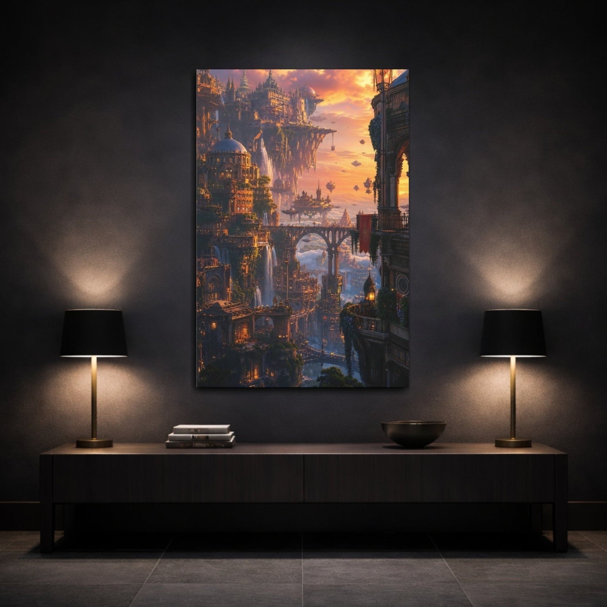 Science Fiction Floating City Fantasy Cityscape Canvas Wall Art Print – Living Room, Above Couch - YesArtYes