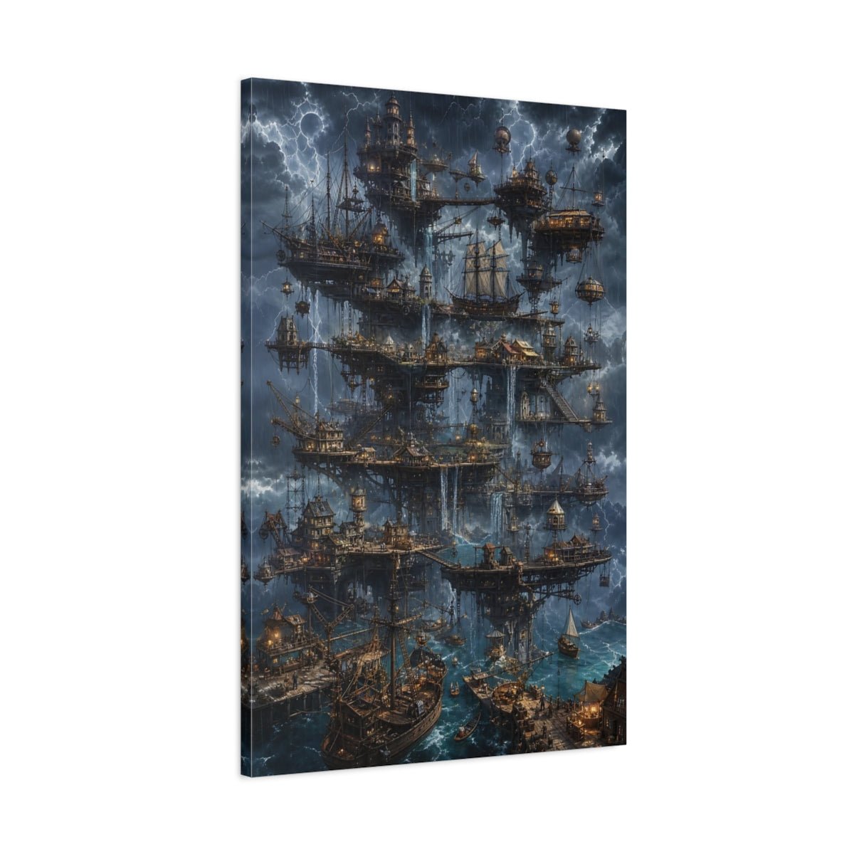 Science Fiction Floating City Stormy Fantasy Canvas Wall Art Print – Living Room Decor, Large - YesArtYes