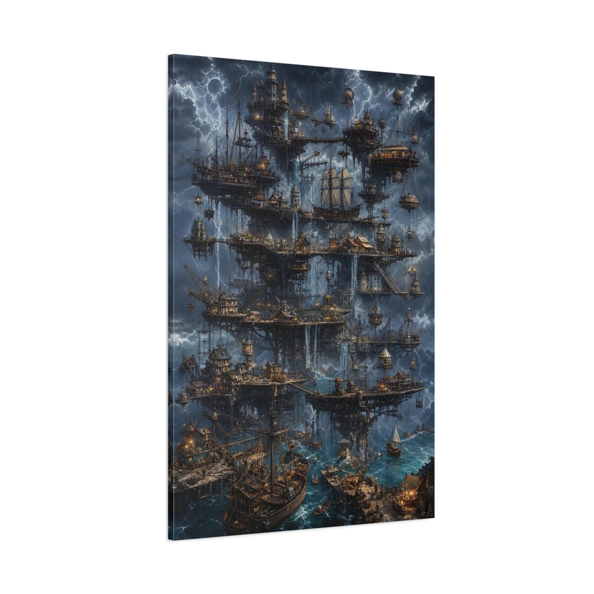 Science Fiction Floating City Stormy Fantasy Canvas Wall Art Print – Living Room Decor, Large - YesArtYes