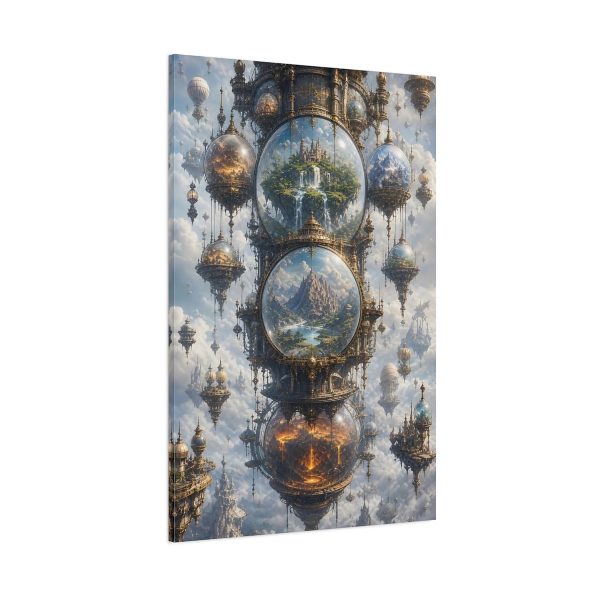 Science Fiction Floating Worlds Gold And Canvas Wall Art Print – Ornate Living Room, Above Couch - YesArtYes