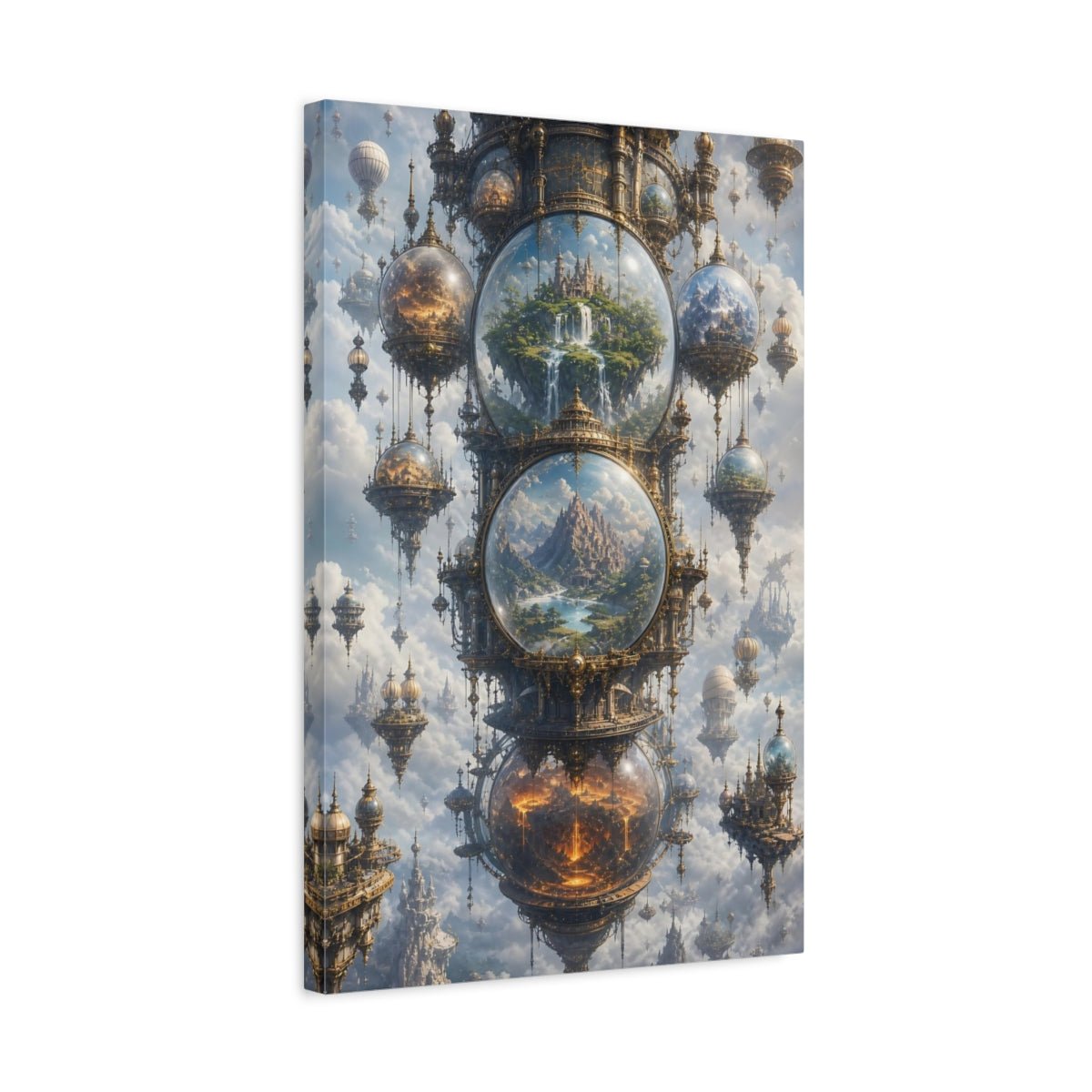 Science Fiction Floating Worlds Gold And Canvas Wall Art Print – Ornate Living Room, Above Couch - YesArtYes