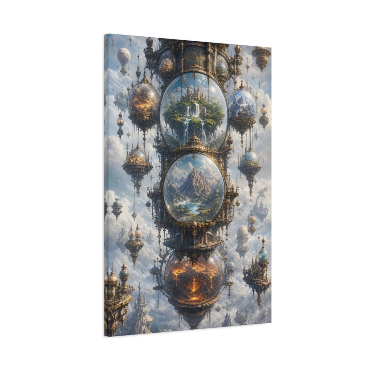 Science Fiction Floating Worlds Gold And Canvas Wall Art Print – Ornate Living Room, Above Couch - YesArtYes