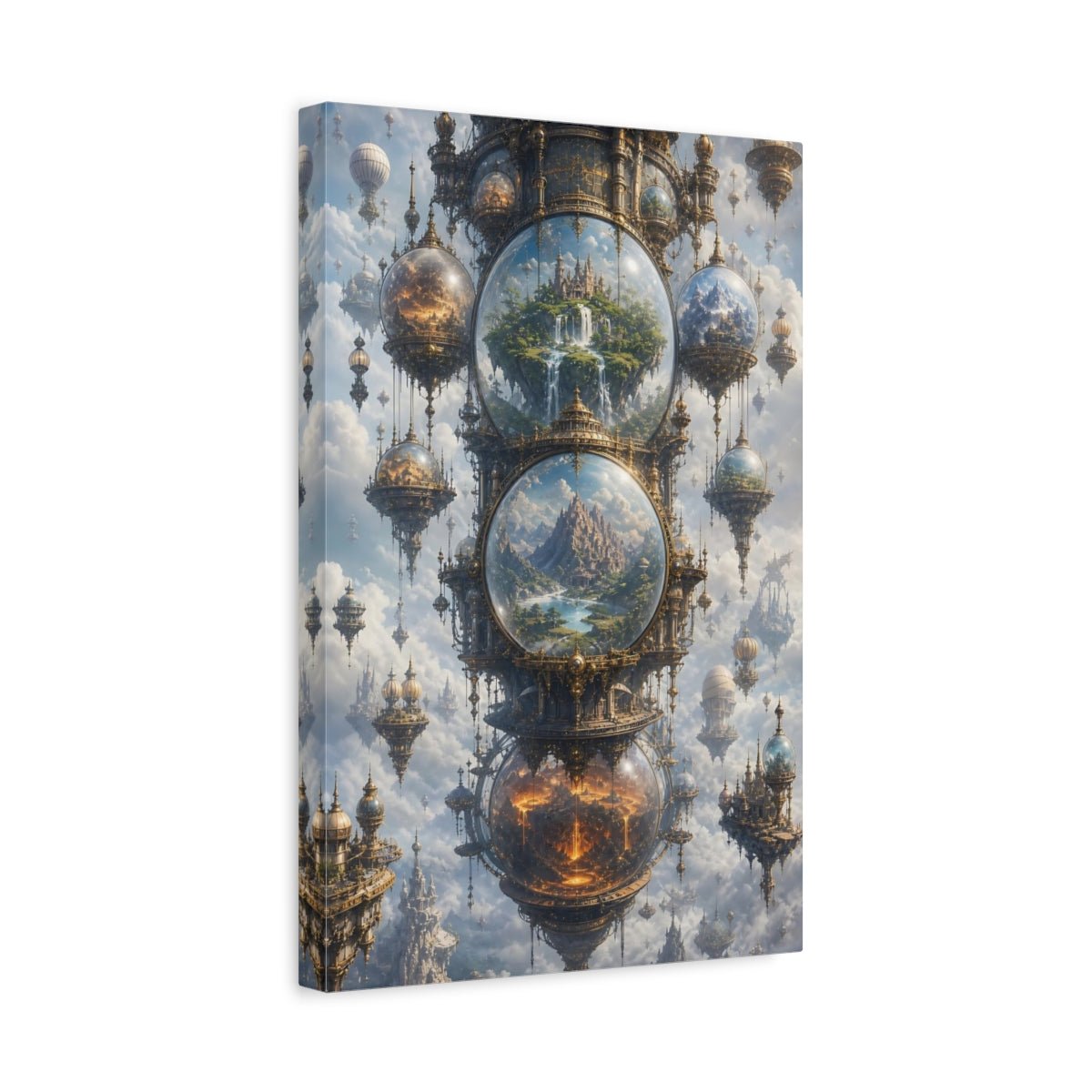 Science Fiction Floating Worlds Gold And Canvas Wall Art Print – Ornate Living Room, Above Couch - YesArtYes
