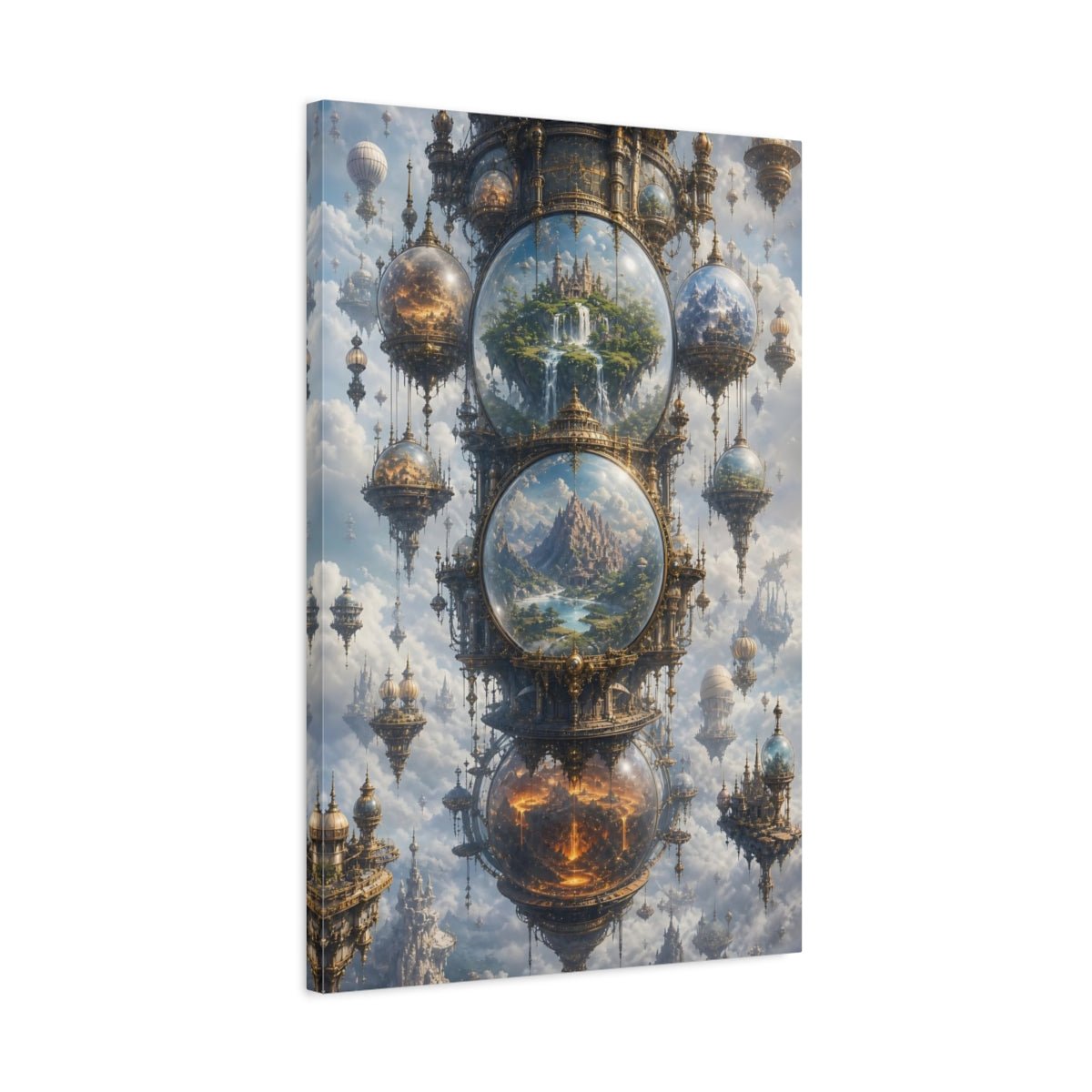 Science Fiction Floating Worlds Gold And Canvas Wall Art Print – Ornate Living Room, Above Couch - YesArtYes
