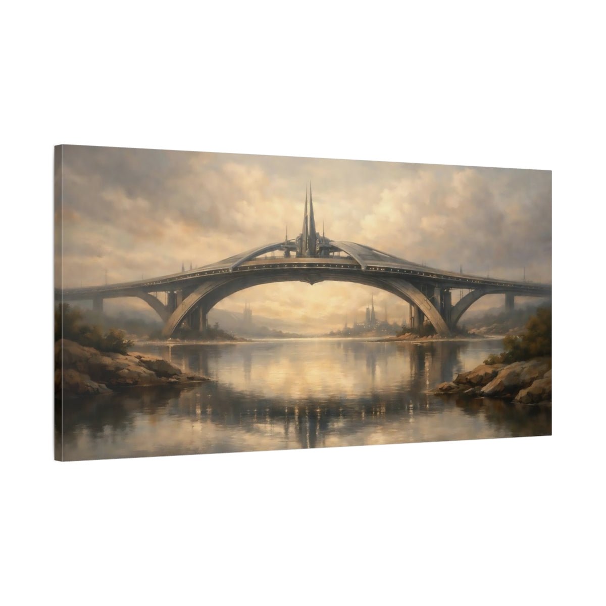 Side Mockup 1. Science Fiction Futuristic Bridge Futuristic Bridge shown as stretched canvas wall art