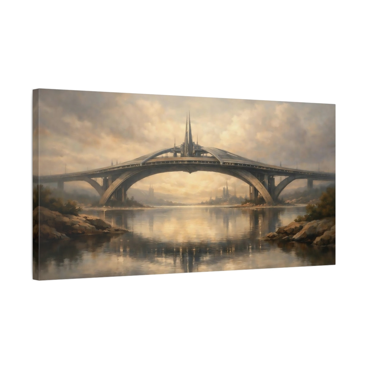 Side Mockup 2. Science Fiction Futuristic Bridge Futuristic Bridge shown as stretched canvas wall art