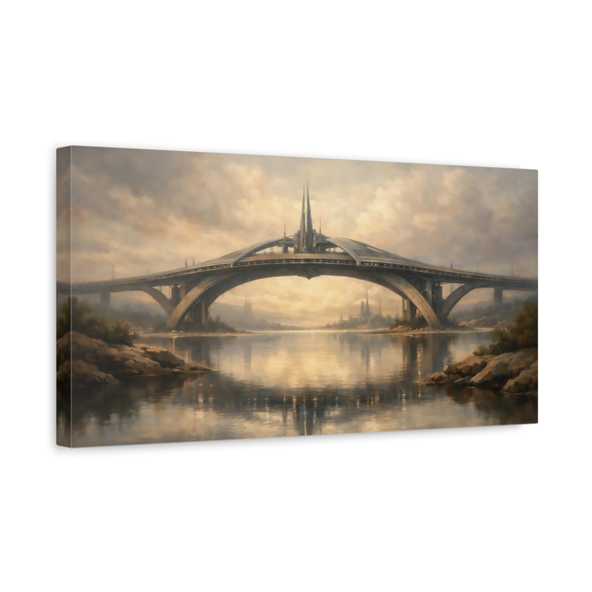 Side Mockup 3. Science Fiction Futuristic Bridge Futuristic Bridge shown as stretched canvas wall art
